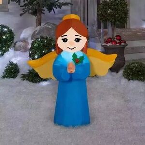 3.5ft tall Inflatable Angel Decoration with Blue Robe and Yellow Wings
